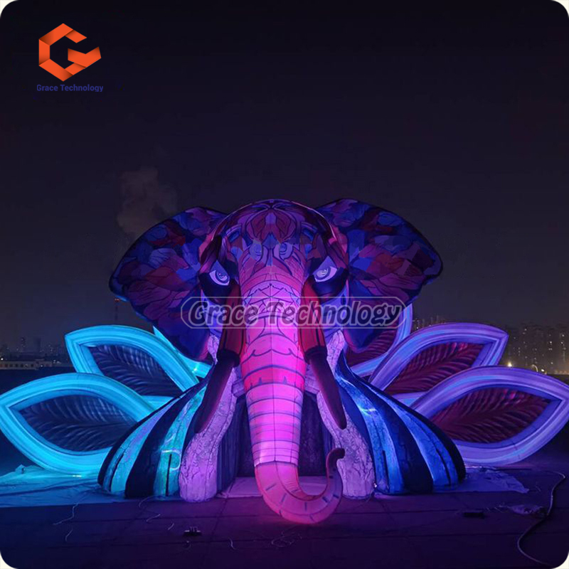 Hot Sale Inflatable Elephant Head Music Festival LED Light Inflatable Elephant Stage Tent