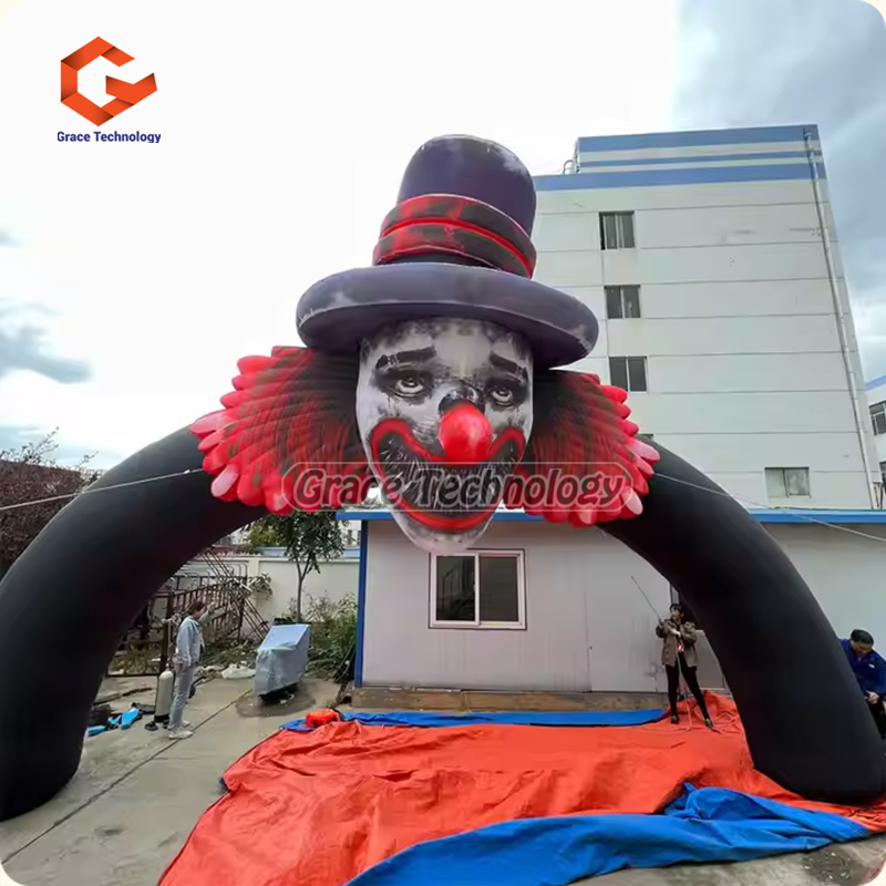 Inflatable Black Arch with Scary Clown Smiley Face Inflatable Archway Gate for Halloween Event