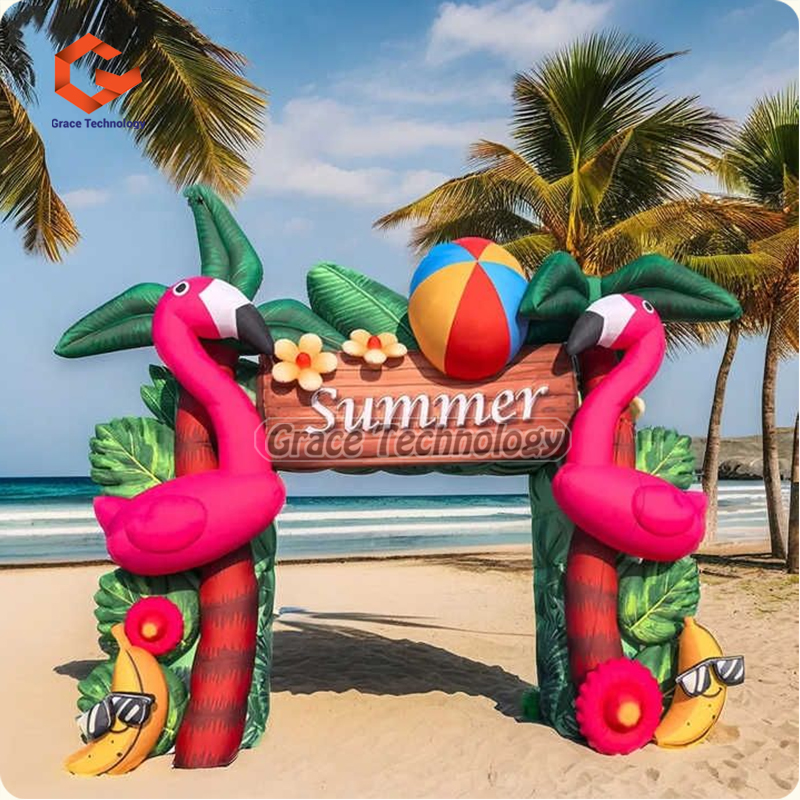 Outdoor Advertising Summer Party Inflatable Animal Entrance Arch Inflatable Flamingo Arch for Event