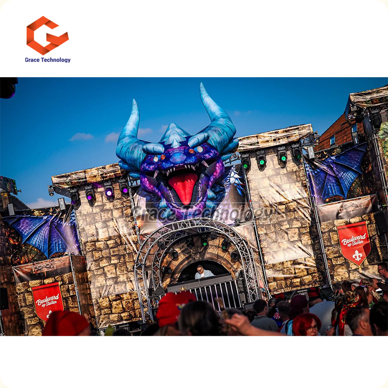 Festival Huge Inflatable Stage Decoration Wolf Head Inflatable Animal Monster for Sale