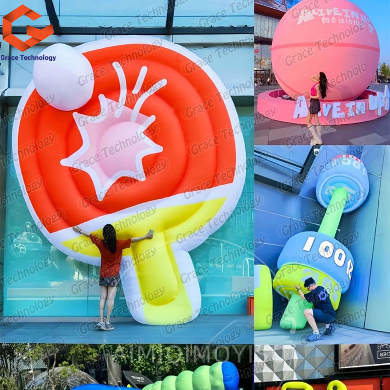 Custom Giant Inflatable Ping Pong Racket Prop Cartoon Themed Sports Air Model for Game Events