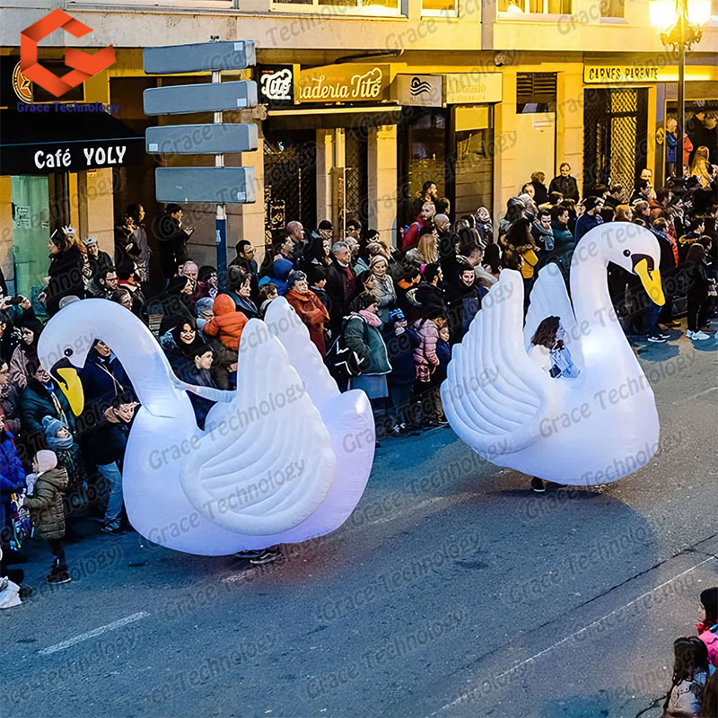 New Customs Inflatable White Swan Costume with Light for Parade Performance