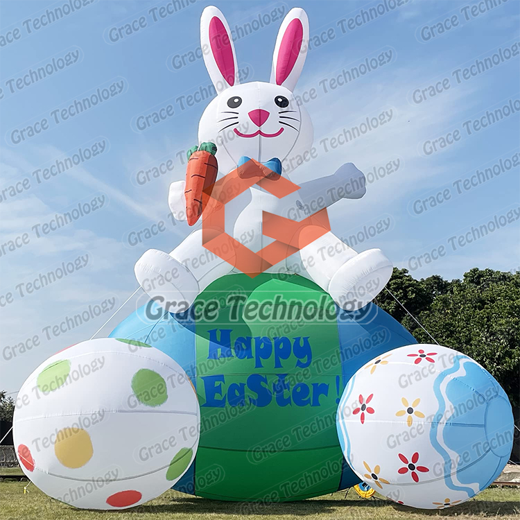 Giant Advertising Inflatable Easter Bunny and Eggs Inflatable Lighting Rabbit Toy for Easter Decoration