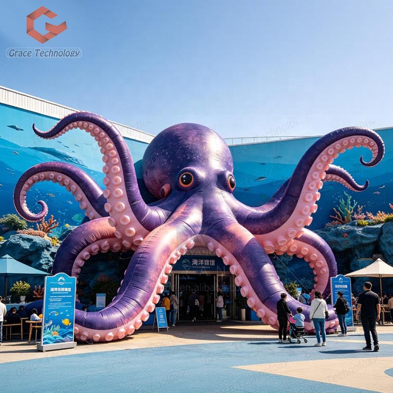 Giant Inflatable Octopus Full Color UV Printed Oxford Cloth Inflatable Purple Fierce Octopus for Event Advertising