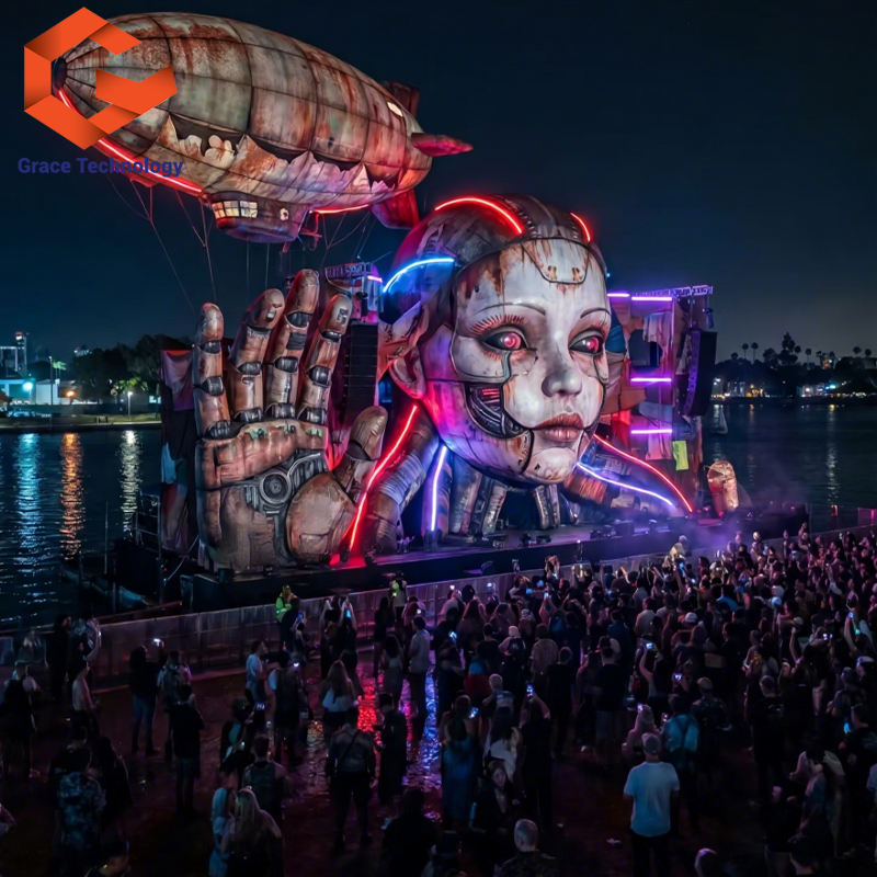 Outdoor Large Music Festival Mythical Monster Decoration Inflatable Alien DJ Stage Cuatoms Design Inflatable Event Stage