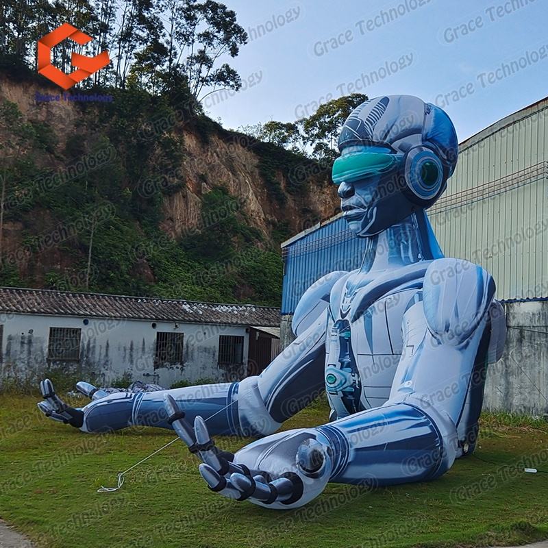 Blue Inflatable Head Stage with Led Lights for Electronic Music Festivals Scientific Themed Parties